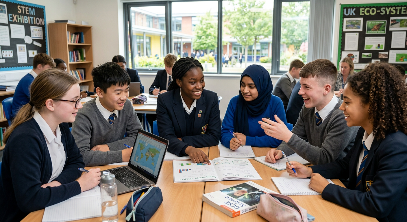 Diverse students working together in classroom